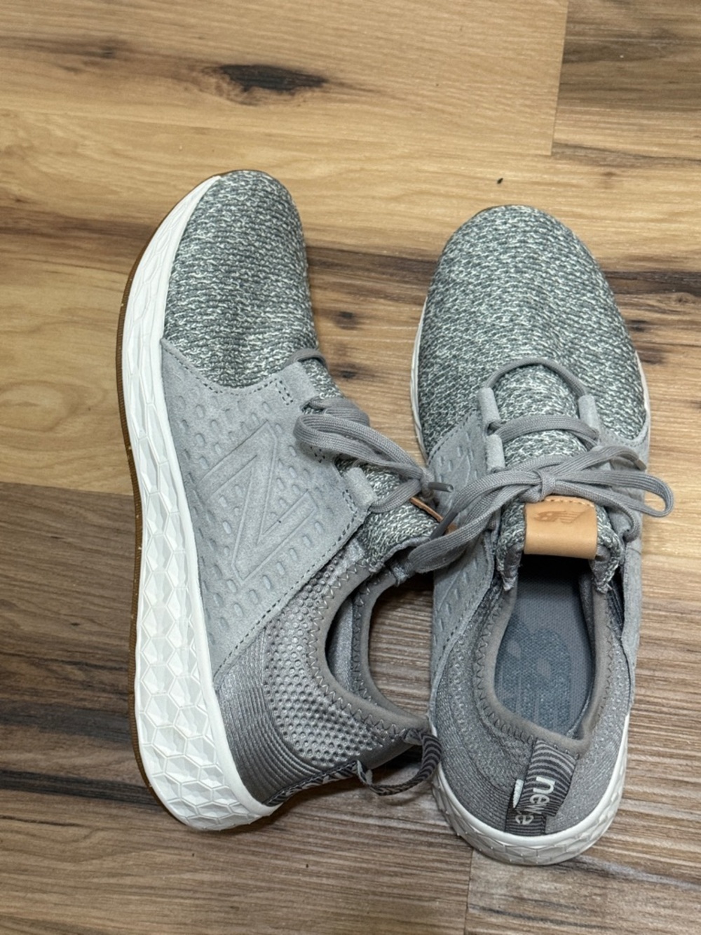 New Balance Light Gray Knit Lace-Up Sneakers